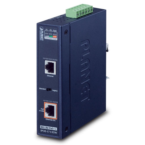 PoE інжектор IP30, 95W 802.3bt Ultra PoE PoH, 10/100/1000Base-T, -40+75 C