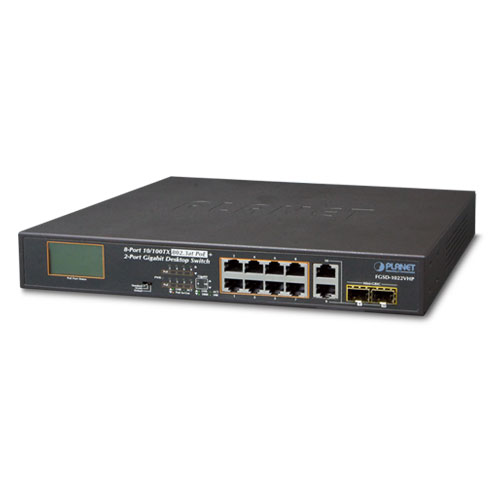 8-Port 10/100TX 802.3at PoE + 2-Port Gigabit TP/SFP combo Switch with LCD PoE Monitor (120 W)