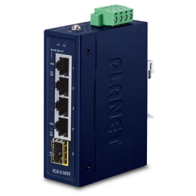 Industrial Compact 4-Port 10/100/1000T + 1-Port 100/1000X SFP Gigabit Ethernet Switch IGS-510TF