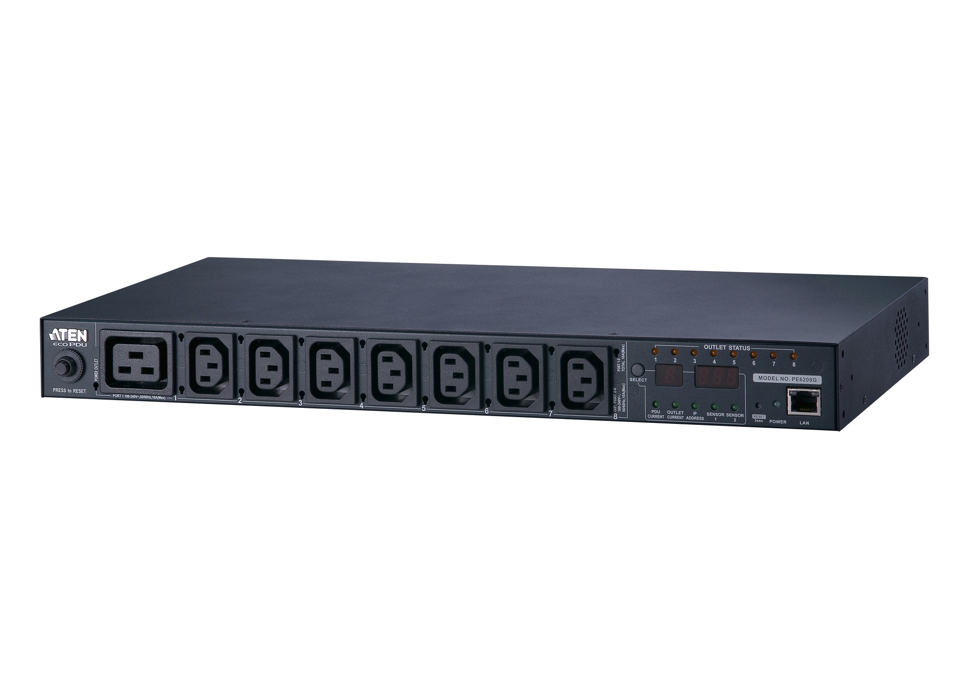 eco PDU, пристрій керування електроживленням, TCP/IP, 7 x IEC C13 (10A), 1 x IEC C19 (16A)
