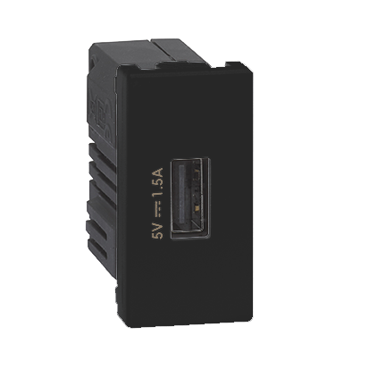 Модуль 22,5х45мм 1xUSB 5V 1.5A, черный (K126C/14)