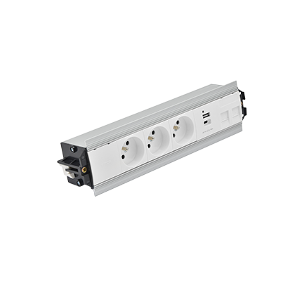 Розет блок S485: 3x250В тип F, зар пристр 2xUSB A+C, 2xRJ45 Keystone; біл-срібн (48530F30BK00000-30)