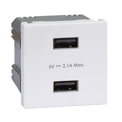 Модуль 45х45мм 2xUSB 5V 2.1A, белый (K126E/9)