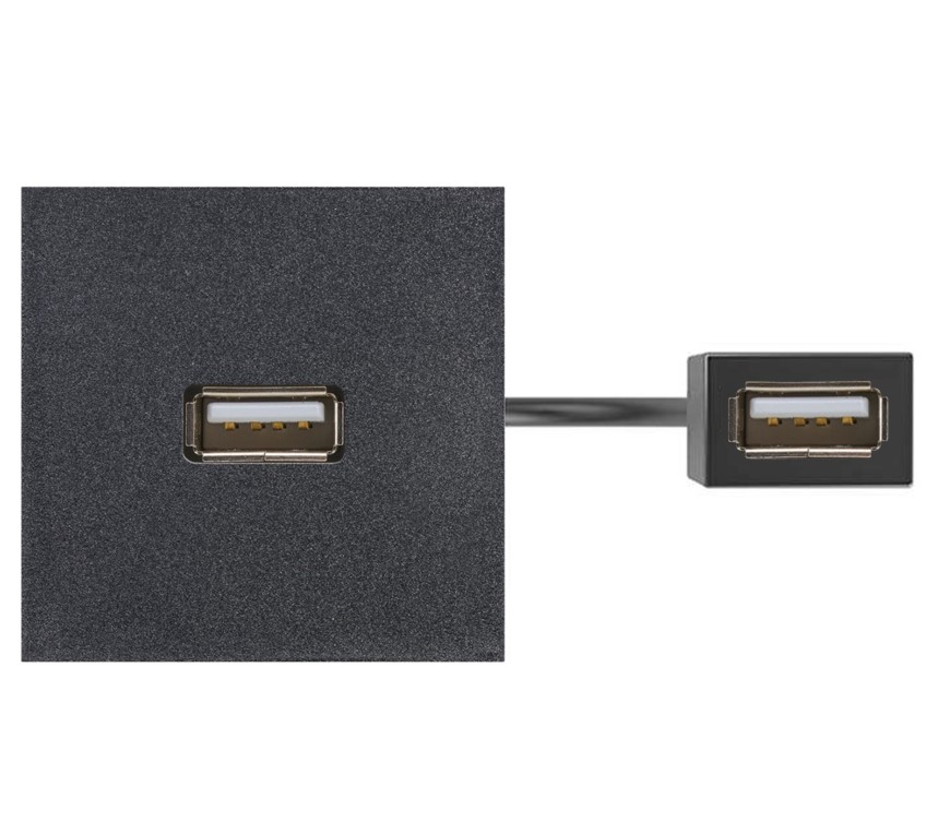 Патч-корд з USB-A 3.0 розеткою 45х45 мм та роз'ємом USB-A 3.0 "мама-мама", чорний (K128D/14)