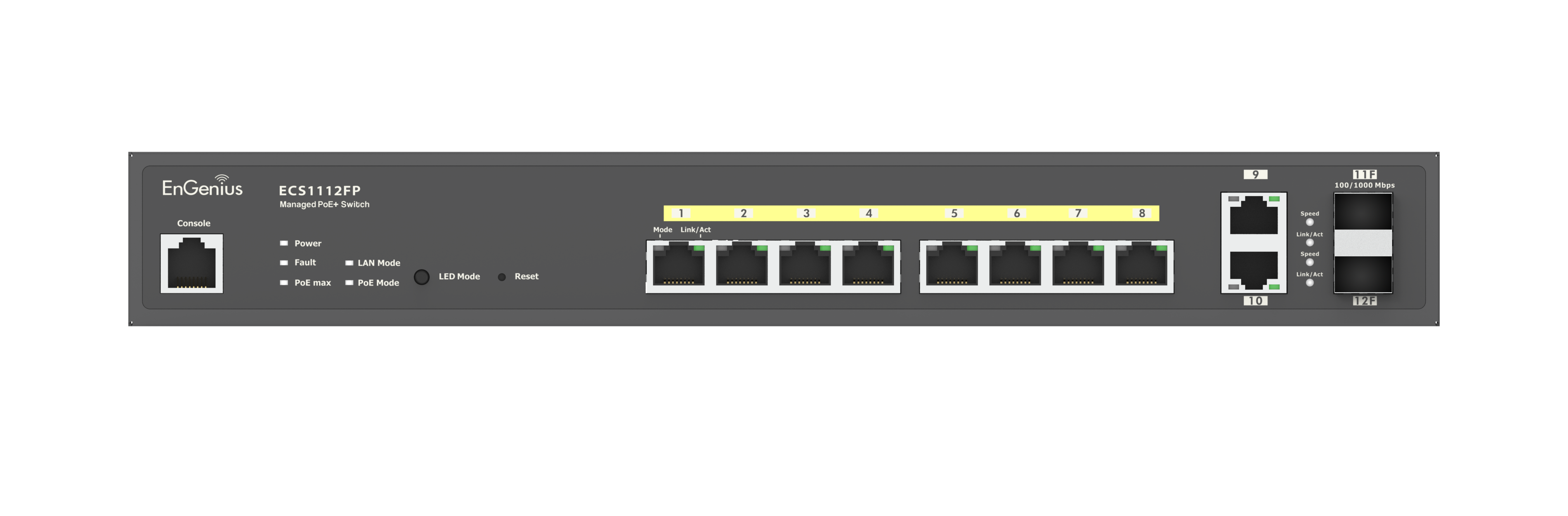 Комутатор EnGenius ECS1112FP Cloud Switch, 8x10/100/1000, 2xGbE, 2xSFP, 130W PoE