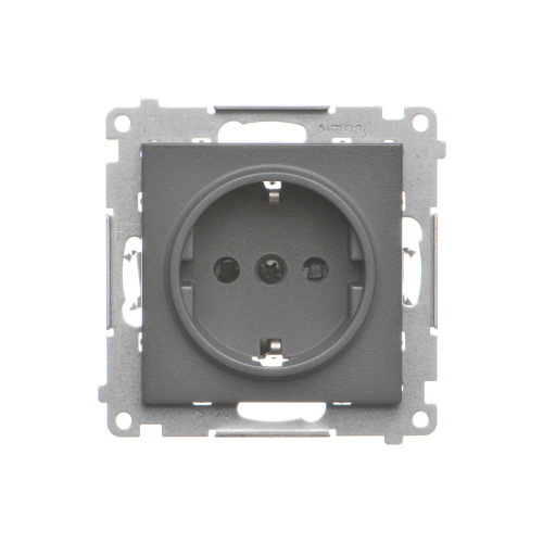 Розетка електрична Simon55 із замл. SCHUKO зі шторками, сірий мат (TGSZ1CZ.01/116)