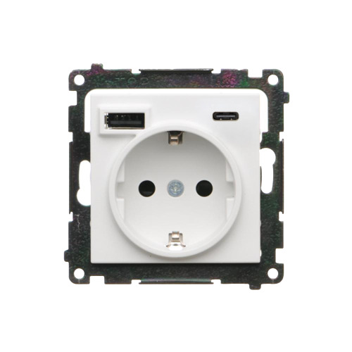 Розет електр  Schuko 16A та заряд пристр USB C+A 2.1А, Simon55, білий матовий (TGSZ1ZUSB2CA.01/111)