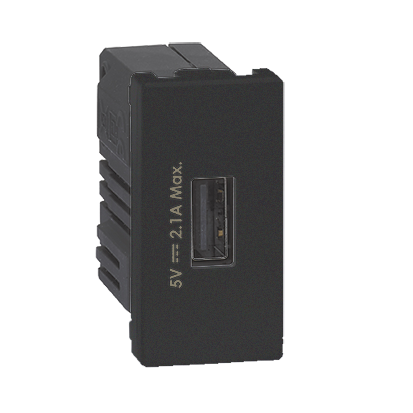 Зарядний пристрій 1хUSB тип A, 5V, DC 2,1A  K45 22,5x45мм, чорний (K126D/14)