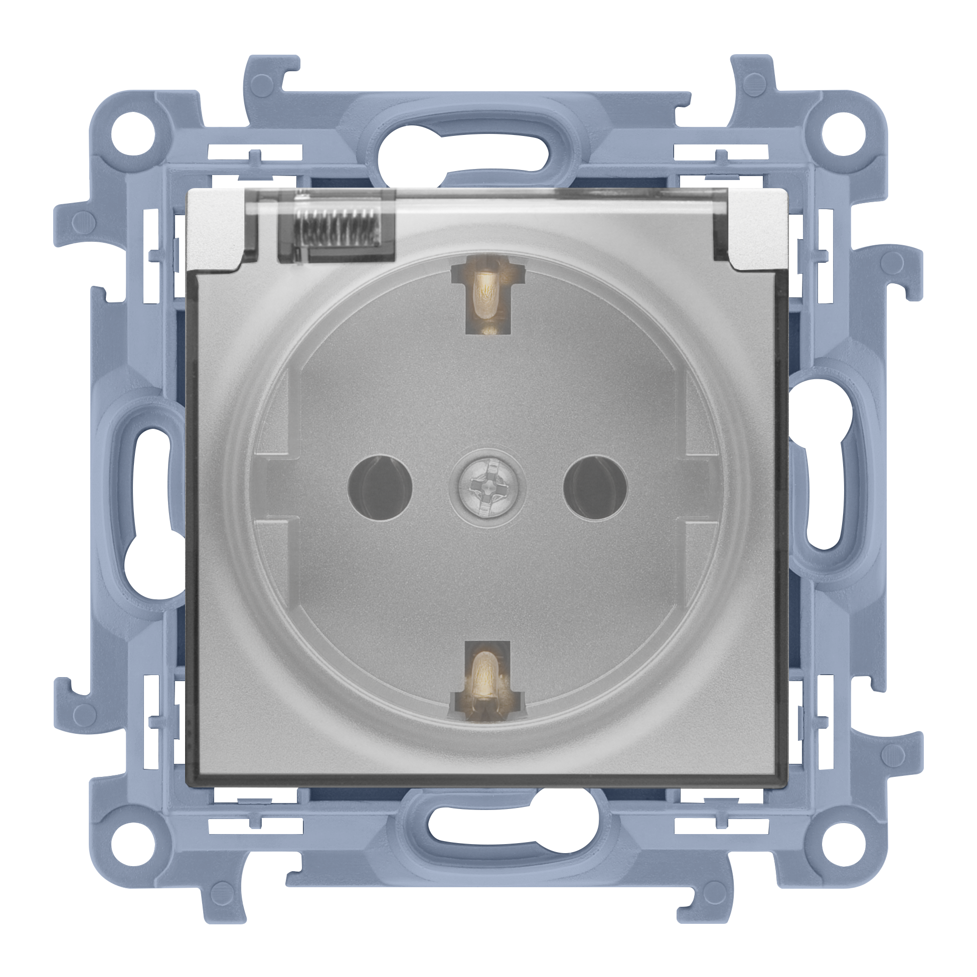 Розетка электрическая SIMON10 Schuko IP44 с крышкой, серебро (CGSZ1B.01/43A)