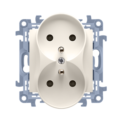 Розетка электрическая SIMON10 двойная, заземление French, кремовый цвет (CGZ2M.01/41)