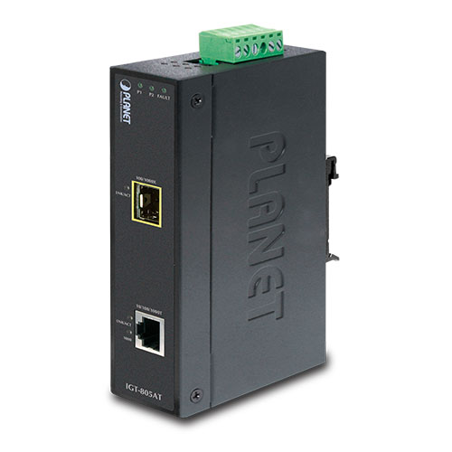 Industrial 10/100/1000BASE-T to 100/1000BASE-X SFP Media Converter (-40~75 degrees C)