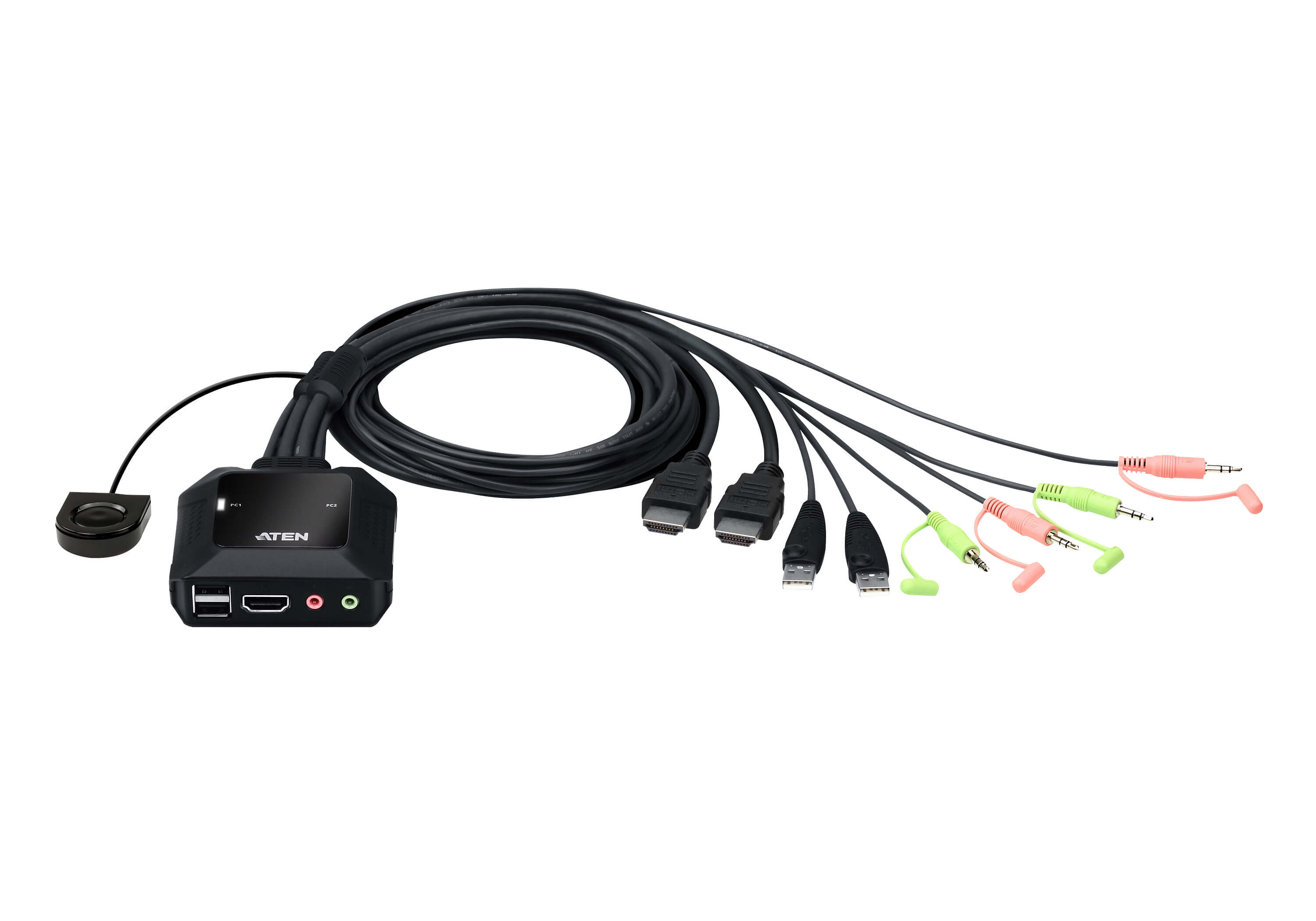 2-портовий USB, FHD HDMI KVM-перемикач, встановлені 2 кабелі по 1,2 м, Remote Port Selector 