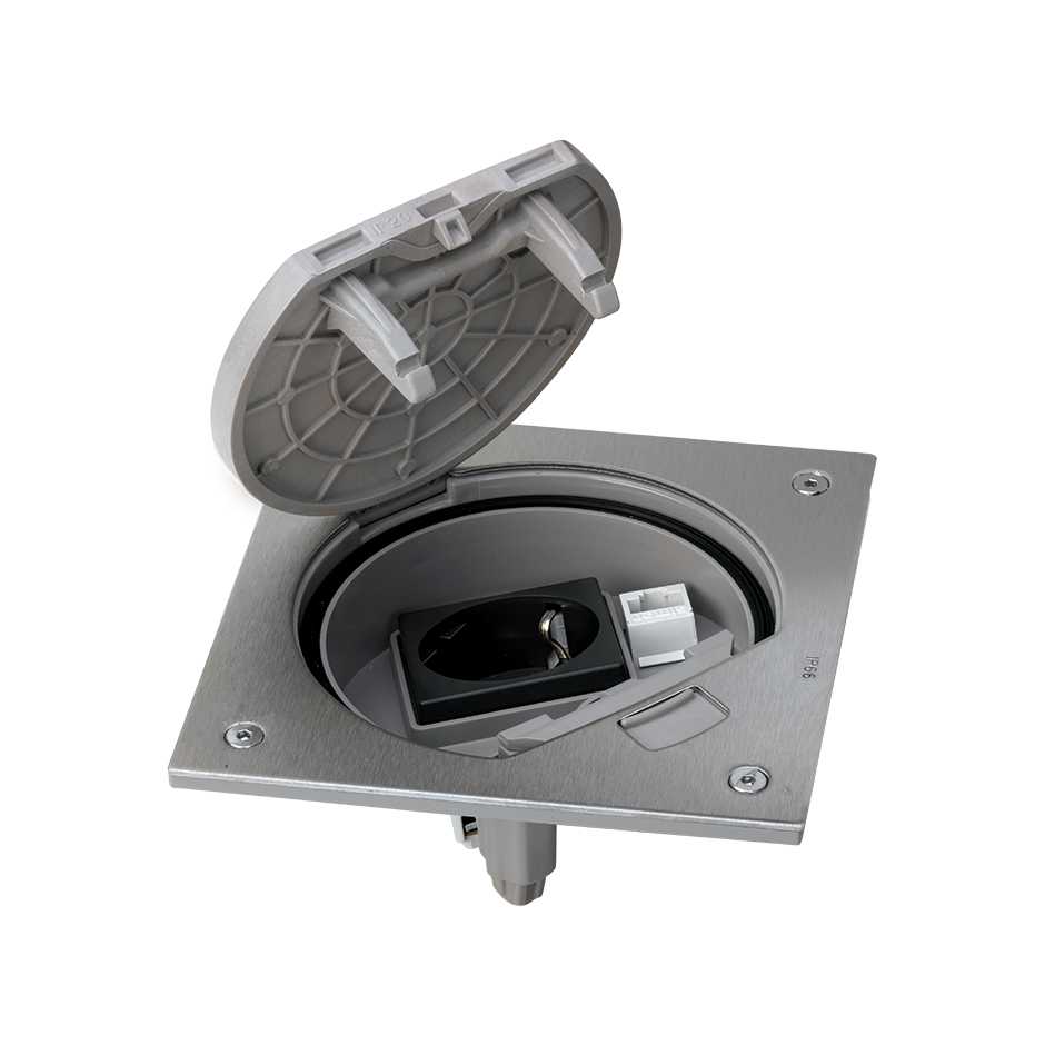 Люк підлоговий IP66 в комплекті з 1х220В + 1хRJ45 5е кат. UTP, нержавіюча сталь (KSE15U/23/72)