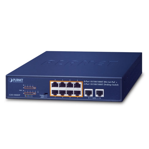 8-Port 10/100/1000T 802.3at PoE + 2-Port 10/100/1000T Desktop Switch (120 watts)