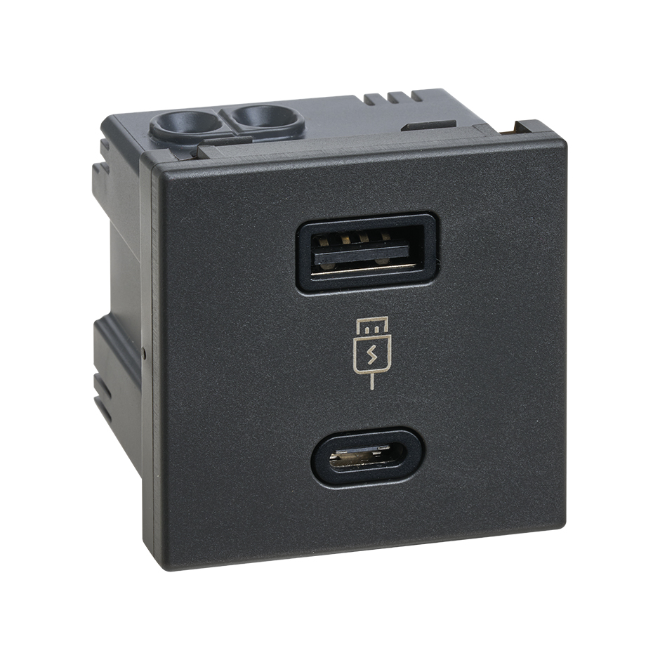 Зарядний пристрій USB A+C, QC, PD, 3A, 30W  K45 45x45мм, чорний (K126J/14)