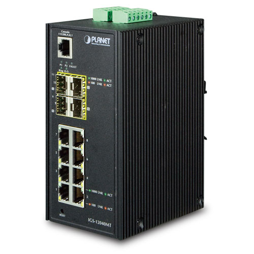 Industrial 8-Port 10/100/1000T + 4 100/1000X SFP Managed Switch (-40~75 degrees C)