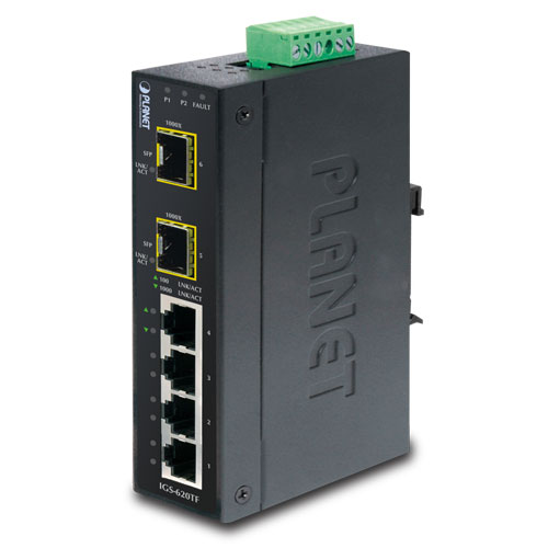IP30 Industrial 4-Port 10/100/1000T + 2-Port 100/1000X SFP Gigabit Switch (-40 to 75 degree C)