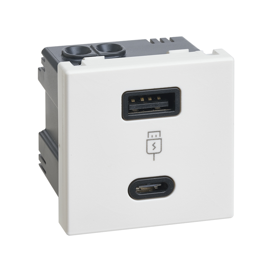 Зарядний пристрій USB A+C, QC, PD, 3A, 30W  K45 45x45мм, білий (K126J/9)