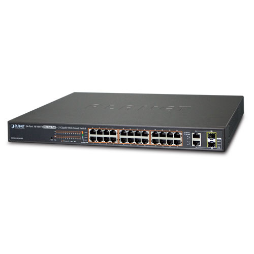 24-Port 10/100TX 802.3at PoE + 2-Port Gigabit TP/SFP Combo Web Smart Ethernet Switch