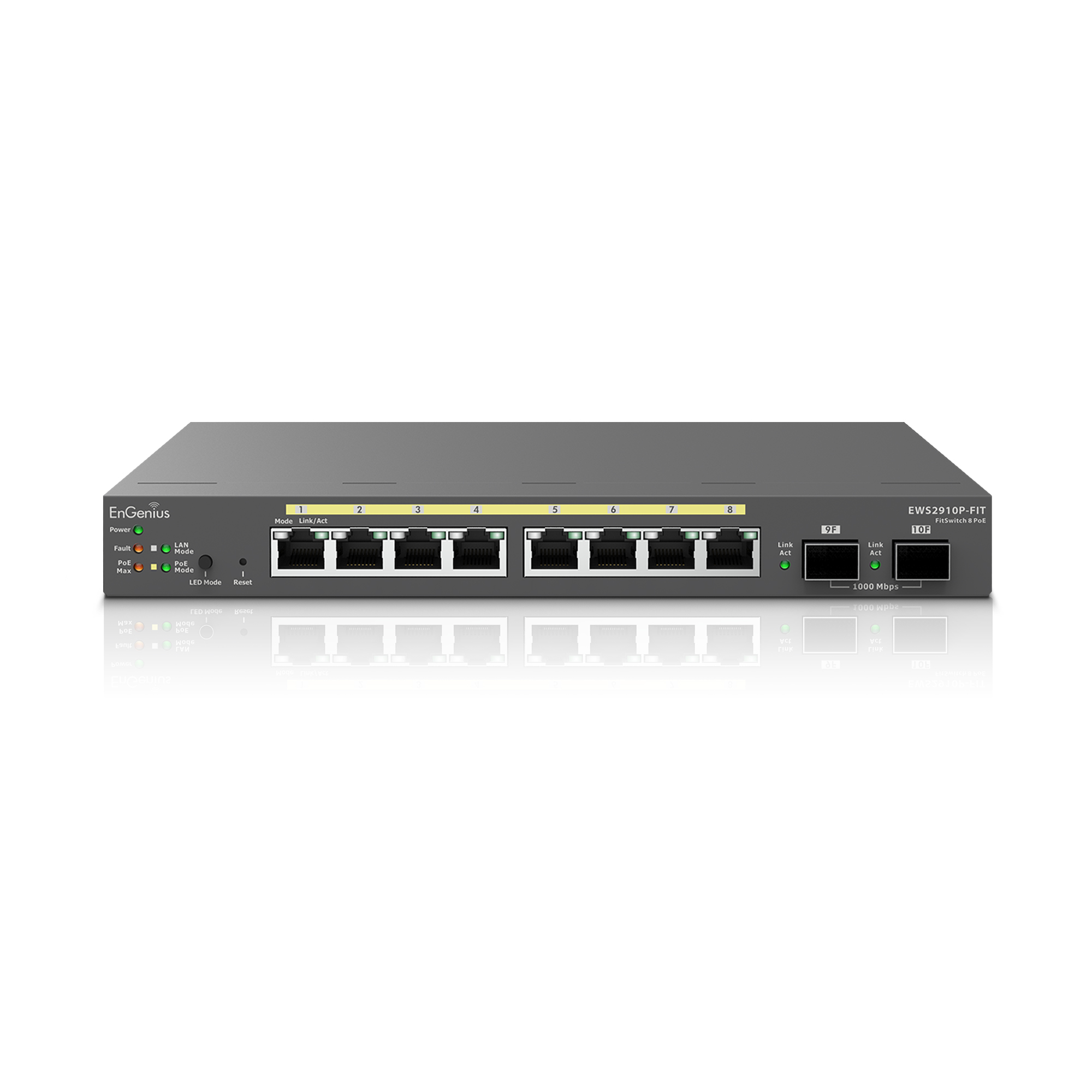 Комутатор EnGenius EWS2910P-FIT Switch 8-port GbE PoE.af/at(+) 55W, 2xSFP Desktop wall-mountable