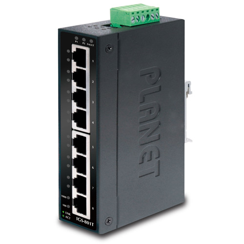 8-Port 10/100/1000T Industrial Gigabit Ethernet Switch (-40~75 degrees C operating temperature)