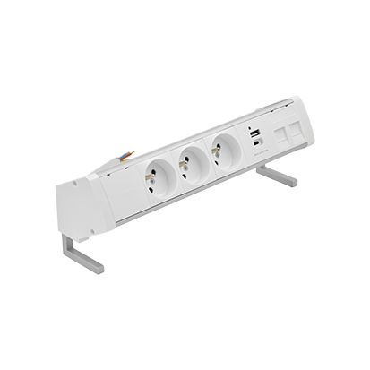 Розет блок S484: 3x250В тип F, зар пристр 2xUSB A+C, 2xRJ45 Keystone; біл-сріб (48430F30BK00000-30)