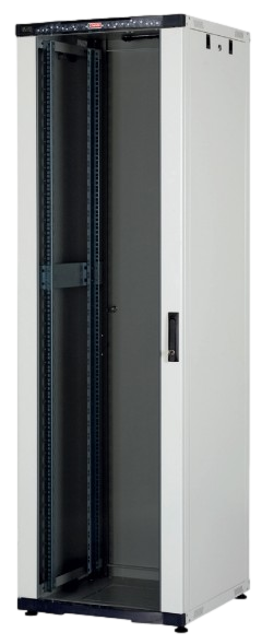 Шафа підлогова 19" 26U 600x800мм, передні двері скляні, LCD-термометр, навант. 600кг, сіра (RAL7035)