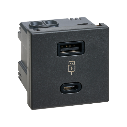 Зарядний пристрій USB QUICK CHARGE A+C, 5V, DC 3,1A  K45 45x45мм, чорний (K126F/14)