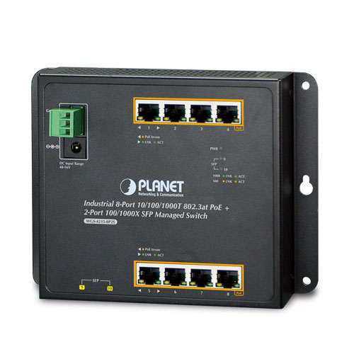 Industrial 8-Port 10/100/1000T+2-Port 100/1000X SFP Wall-mount Managed PoE Switch (-40~75 degrees C)