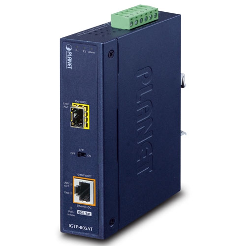 Медіаконвертер, 1 порт 10/100/1000BaseT та SFP (1000BaseX), -40+75 C, 802.3at POE+