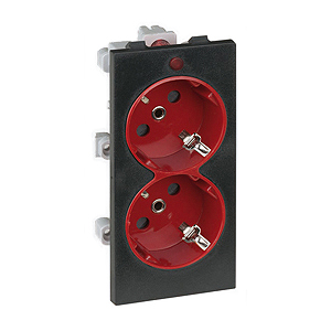 Розетка електрическая двойная серия CIMA, красная в черной рамке (S1/6/14)