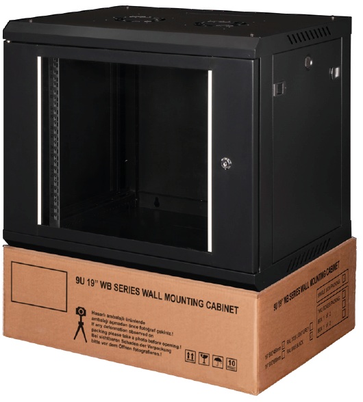 Шафа наст. ProlineB 19 9U 600x600, скло, навант. 80кг, розібрана в коробці, чорна