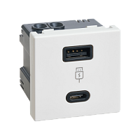 Зарядний пристрій USB QUICK CHARGE A+C, 5V, DC 3,1A  K45 45x45мм, білий (K126F/9)